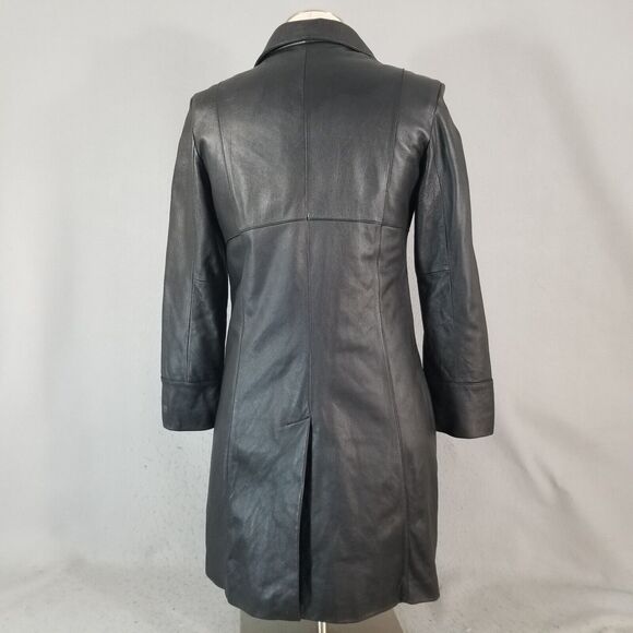 Wilsons Leather Pelle Leather Trench Coat Womens Small Black Thinulate Liner - Picture 9 of 15